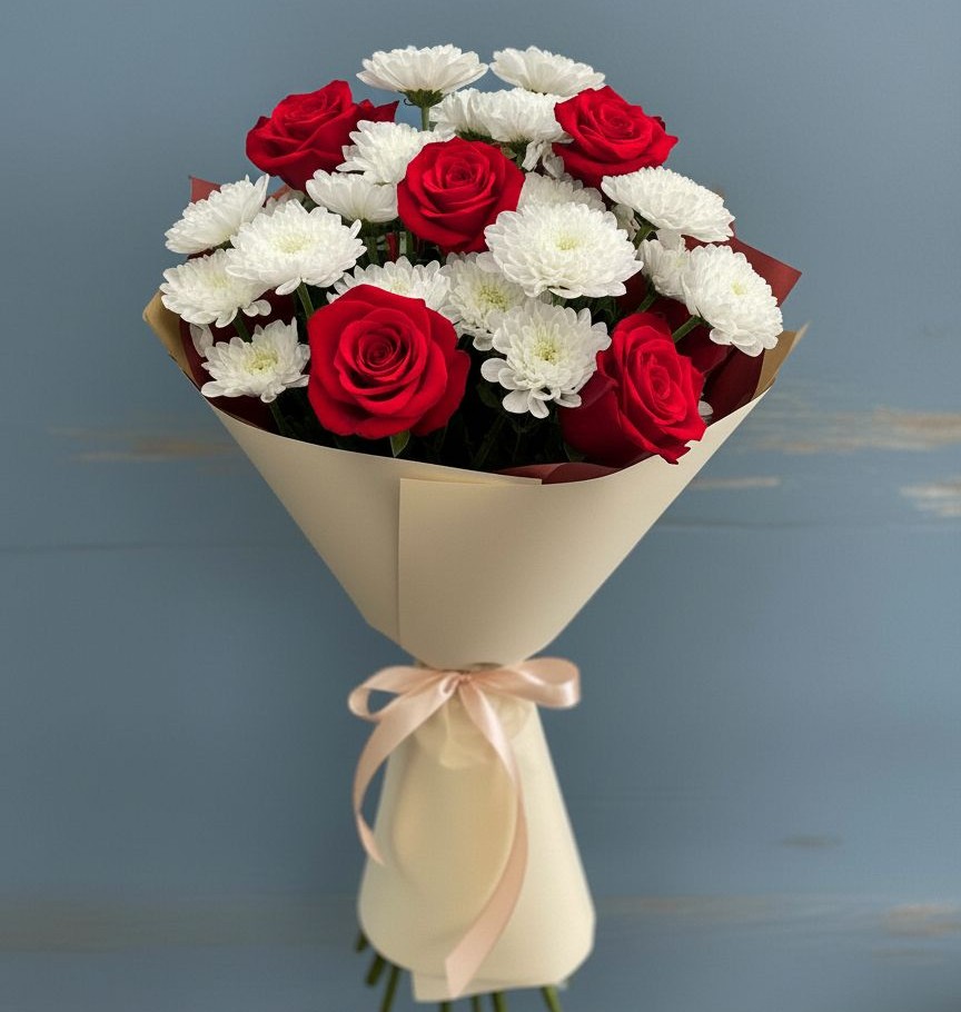 Букет цветов из: Розы и Хризантемы в Кудиново