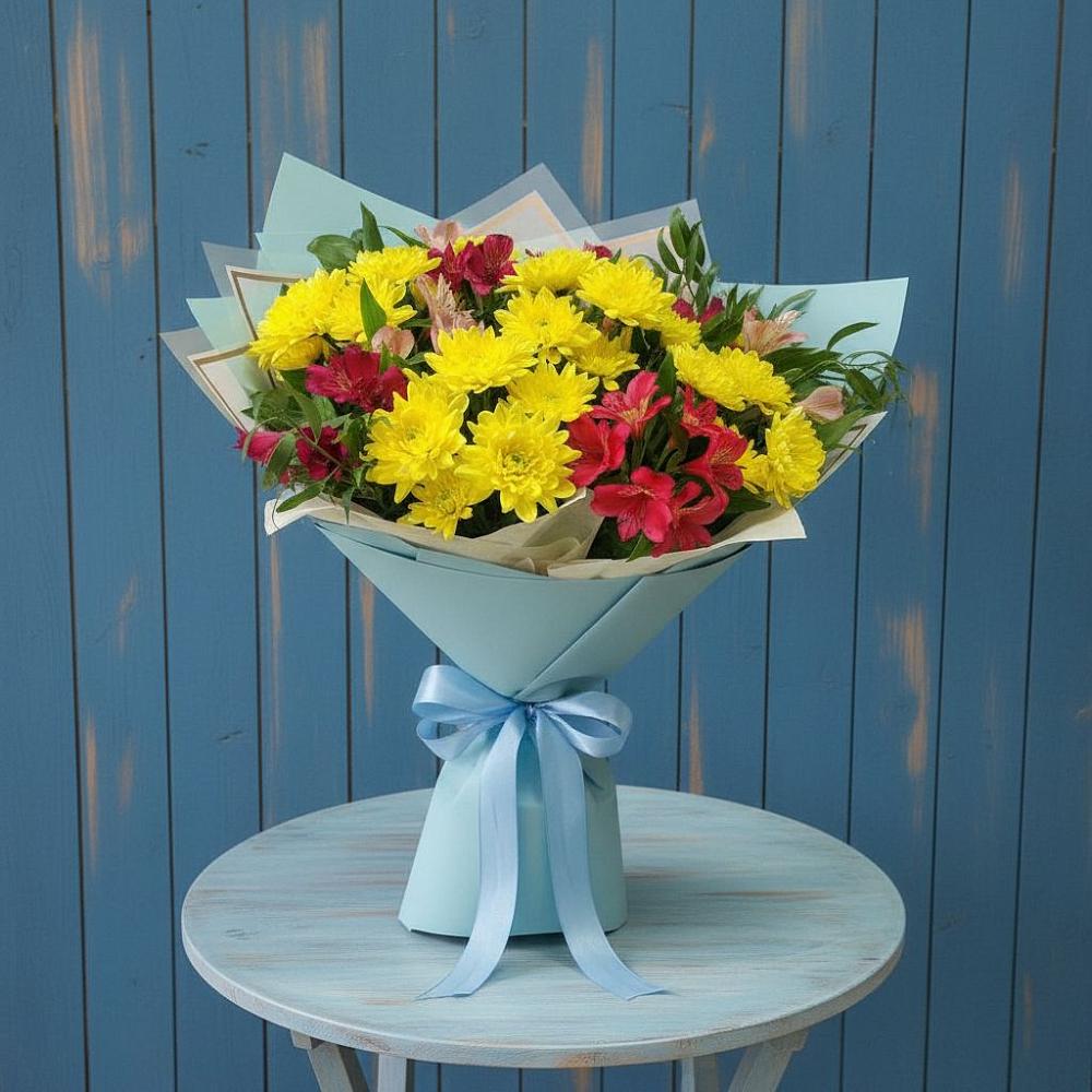 Букет цветов из: Альстромерии и Хризантемы в Кудиново
