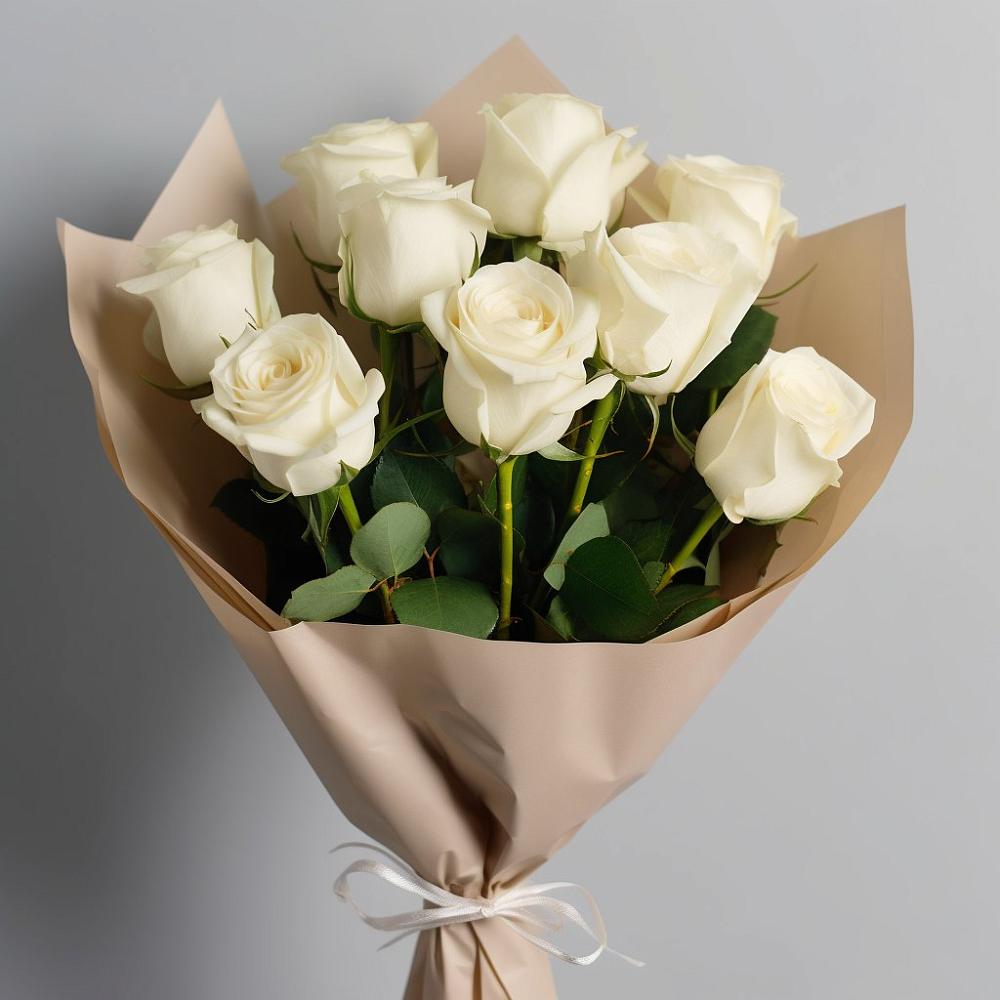 Букет 9 Белых роз Эдлесс Лав в Кудиново