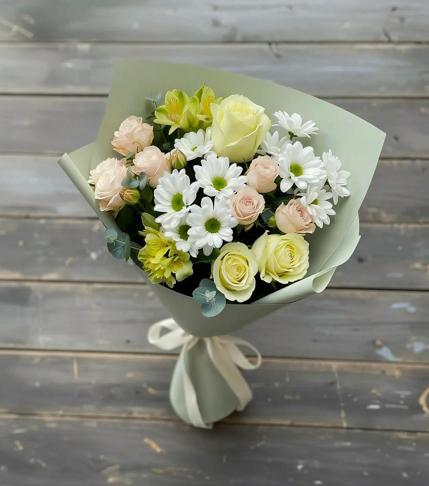 Букет цветов из: Альстромерии, Розы и Хризантемы в Кудиново