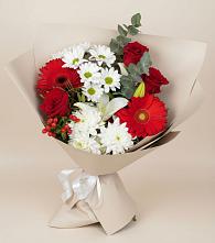 Букет цветов из:  Розы, Хризантемы, Герберы и Лилии в Кудиново