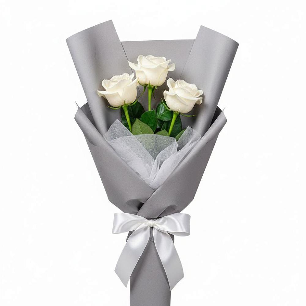 Букет 3 белые розы в Кудиново