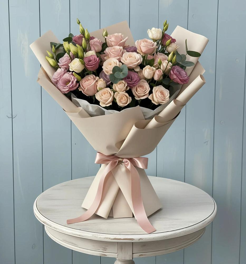 Букет цветов из: Розы и Лизиантусы в Кудиново