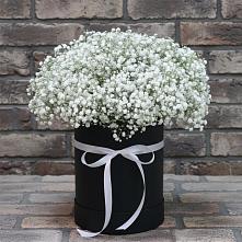 Цветочная композиция из Гипсофила в шляпной коробке в Кудиново